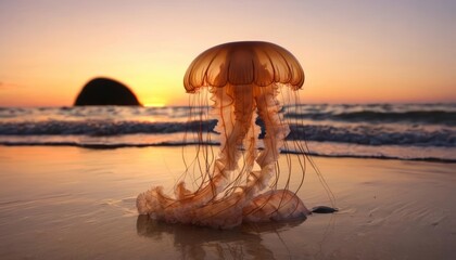 Canvas Print -  Juvenile jellyfish at sunset ocean serenity