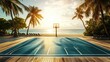 © Boinah - A basketball court by the beach at sunset, blending sports with a tropical paradise.