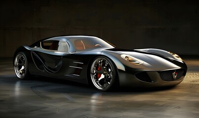 Wall Mural - Computer generated image of a sports car, studio setup, on a dark background. 