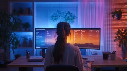 Woman Working Late at Night