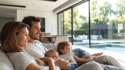 Happy Family Relaxing On Sofa