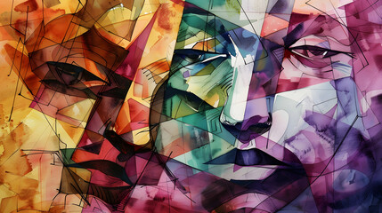 Poster - Cubism Watercolor Art Drawing Style