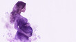 © Ema - Purple watercolor painting of pregnant woman touching her belly