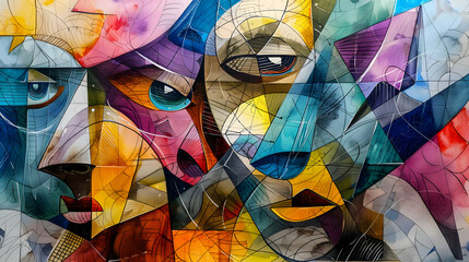 Poster - Cubism Watercolor Art Drawing Style