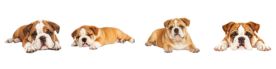 A bulldog puppy lying down pet element photorealistic wrinkled and cute isolated on white and transparent background