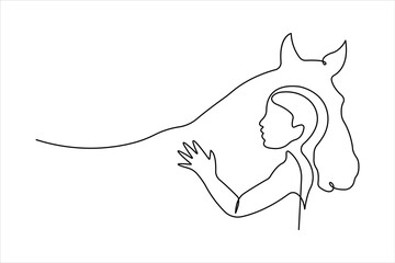 Wall Mural - One continuous single line drawing of animal horse design outline vector illustration
