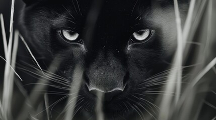 Wall Mural - Black Panther Close Up Portrait with Grass