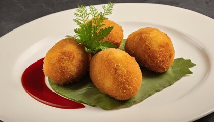 Poster -  Delicious goldenbrown fried food on a white plate