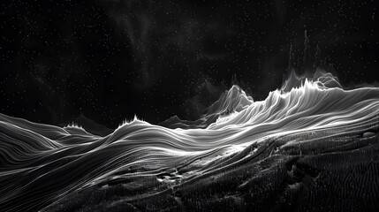 Poster - Abstract Black and White Landscape with Stars.