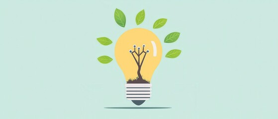 Wall Mural - Green Energy Concept   Light Bulb with Tree Inside and Leaves