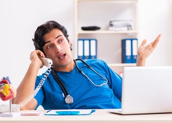 Wall Mural - Young handsome doctor working at the clinic