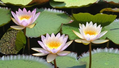 Sticker -  Beautiful pink lotus flowers blooming in a pond