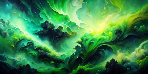 Wall Mural - Abstract Green Swirls, Digital Art, Abstract Painting, Green, Swirl