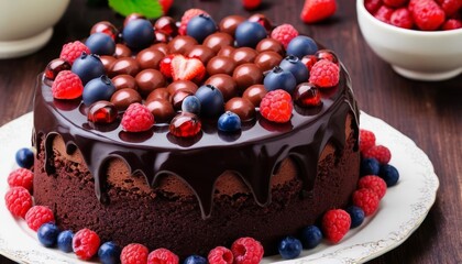  Deliciously decadent chocolate cake with a vibrant fruit garnish