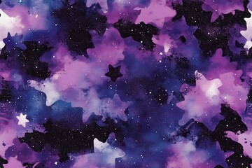 Wall Mural - A colorful abstract design featuring purple and blue hues with star shapes, evoking a cosmic feel.