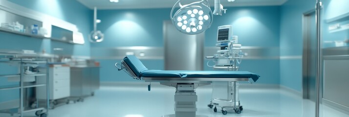 Modern Operating Room with Medical Equipment and Sterile Environment - The image shows a sterile operating room with a surgical table, medical equipment, and bright lighting, representing healthcare, 