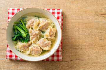 Canvas Print - pork wonton soup or pork dumplings soup with vegetable