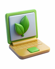 Wall Mural - 3D Icon as Eco friendly laptop and green leaf concept as An eco friendly laptop paired with a green leaf representing sustainable technology and nature perfect for isolated vector designs on a white b