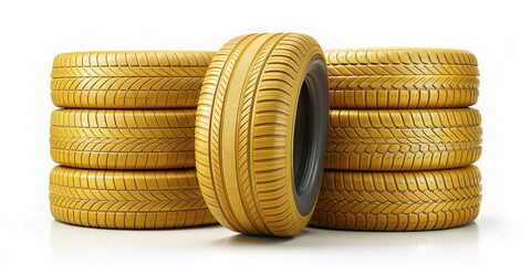 Golden Tire Stack - 3D Render, Tire, Gold, Luxury, Automotive