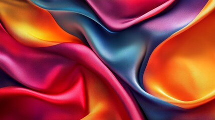 Wall Mural - Vibrant Silk Fabric Abstract Background - Abstract background featuring flowing silk fabric in shades of red, orange, yellow, blue, and purple, symbolizing creativity, elegance, fluidity,  and vibranc