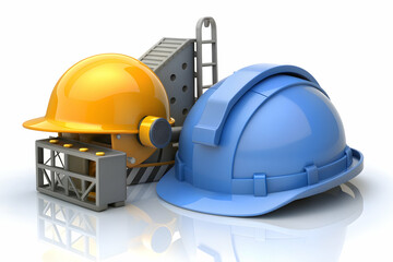 3D Icon as Hard hat and production equipment concept as A hard hat paired with production equipment symbolizing the essential head protection in manufacturing settings ideal for isolated vector design