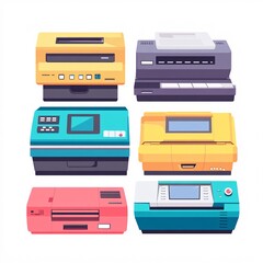 240805 196. a simple vector icon illustration depicting the group of laser printer items at center f