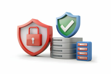 3D Icon as Ransomware and data protection concept as A ransomware icon paired with a data protection icon symbolizing the defense mechanisms against ransomware attacks perfect for isolated vector desi