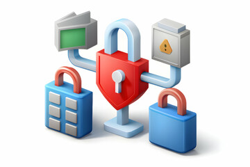 3D Icon as Ransomware and data protection concept as A ransomware icon paired with a data protection icon symbolizing the defense mechanisms against ransomware attacks perfect for isolated vector desi