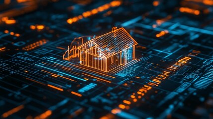 Wall Mural - Visual representation of economic policy impacts on housing markets, illustrated through digital charts and housing icons