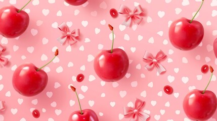 Cherries and Hearts Pattern for Valentine s Day