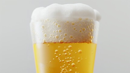 A cold beer in a glass with beautiful beer foam on a white background.