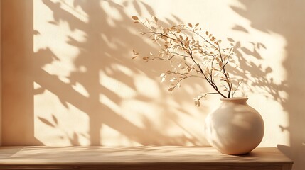 Wall Mural - Dried Branch in a Ceramic Vase on a Wooden Table