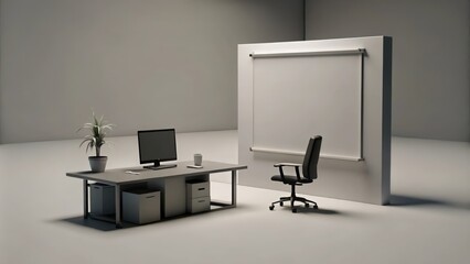 Sticker - Minimalist Office Space with Desk, Computer, and Chair