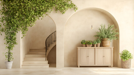 Wall Mural - Elegant Entryway with Arched Doorway and Staircase