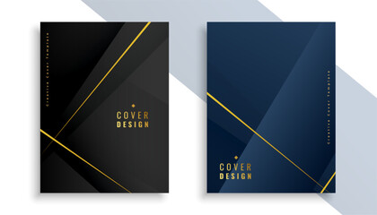 Wall Mural - set of black and blue corporate cover template with golden lines
