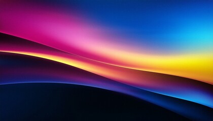 Wall Mural - Grainy gradient background blue pink yellow abstract glowing color wave black dark backdrop