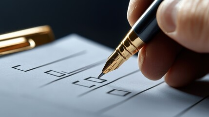 Close-up of a checklist with compliance tasks being marked off by a pen