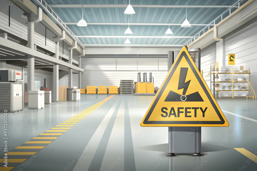 Safety Issue Factory Photo Realistic as Safety sign and production floor concept as A safety ...