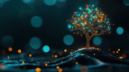 Ingenious poster featuring a tree with JavaScript code branches, symbolizing expansion and advancement
