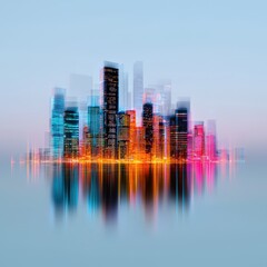 Wall Mural - An imaginative poster featuring a futuristic skyline with skyscrapers made of HTML and CSS code blocks