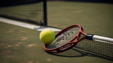 professional photo of tennis court racket and ball.generative.ai 