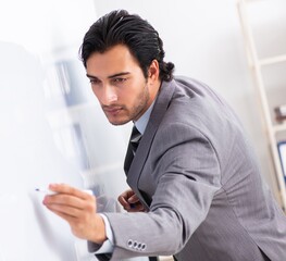 Wall Mural - Young handsome businessman in front of whiteboard