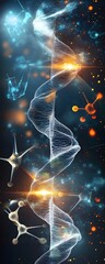 Canvas Print - Abstract DNA Structure with Molecules in Blue and Orange Tones.