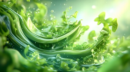 Canvas Print - Green Splash with Water Drops.