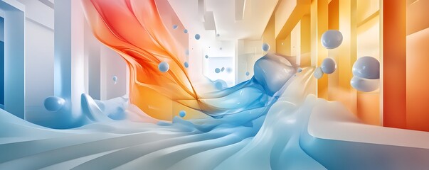 Wall Mural - Abstract 3D Design with Orange and Blue Swirls.