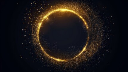 A glowing gold ring of particles on a dark background, creating a mystical and elegant visual effect with sparkling details.