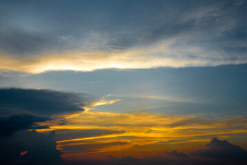 Vibrant color panoramic sun rise and sun set sky with cloud on a cloudy day.