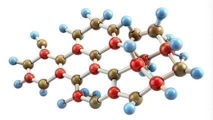 Molecular structure of estradiol, a steroid hormone responsible for female reproductive development and regulation, shown in 3D illustration on a white background.