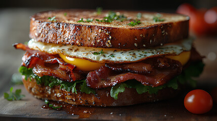 Wall Mural - Delicious bacon egg sandwich