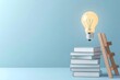 © AI Studio - A light bulb on top of a wooden ladder leaning against a stack of books